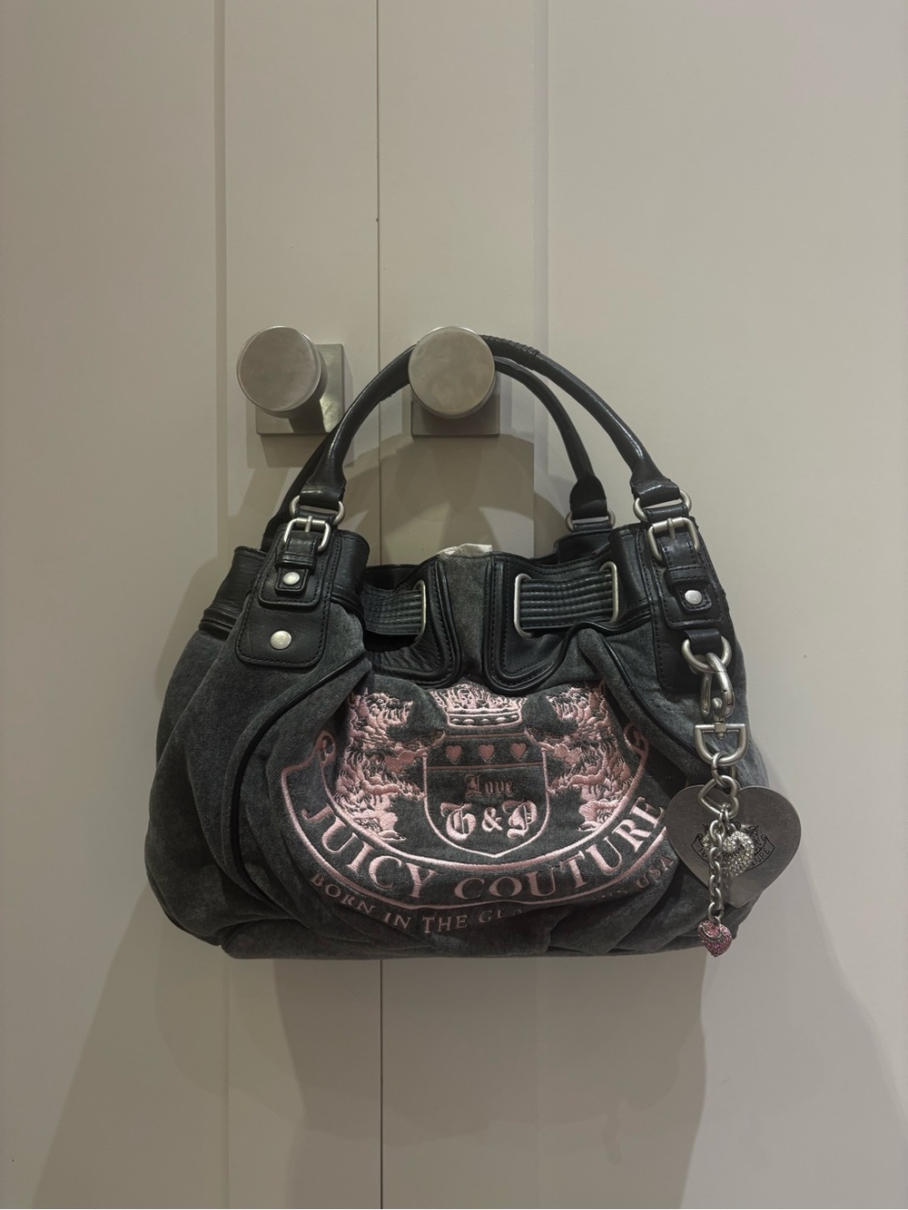 Rare Vintage Juicy Couture Grey Velour Crest Daydreamer Bag Y2K